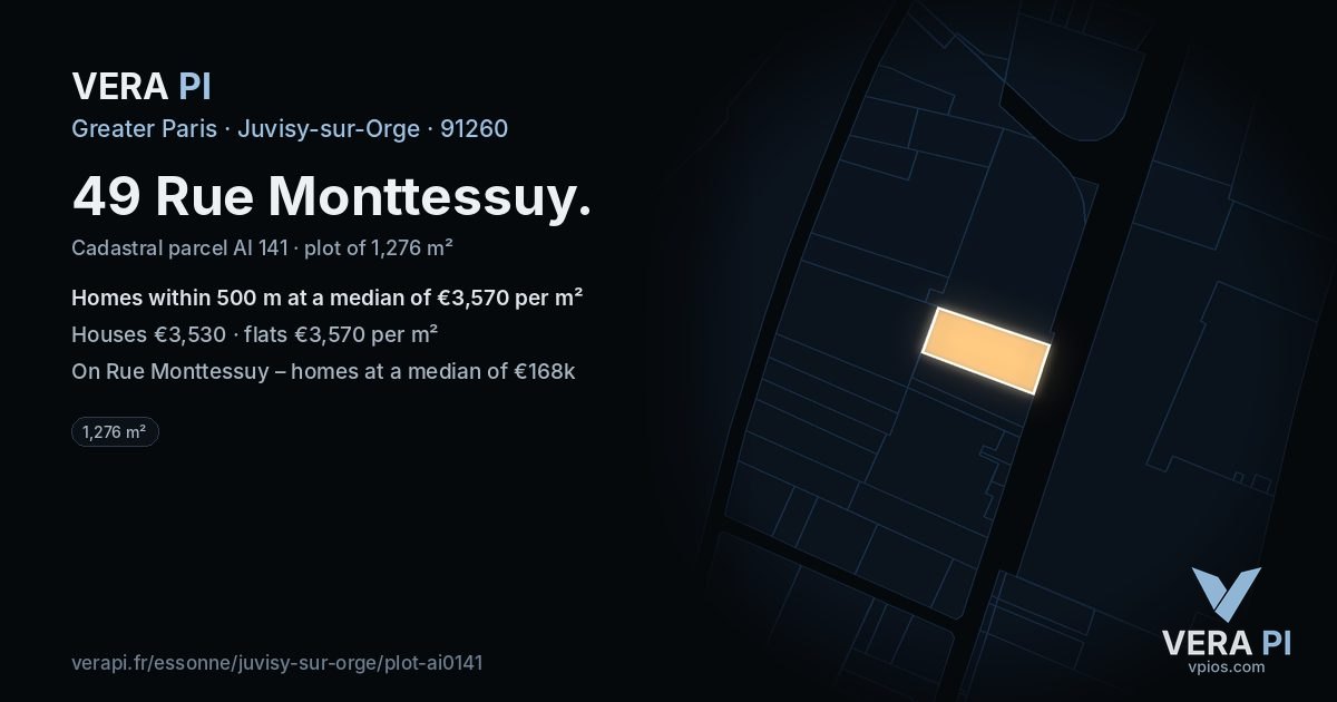 49 Rue Monttessuy, Juvisy-sur-Orge at night – the plot lit, the parcels around coloured by the prices near them