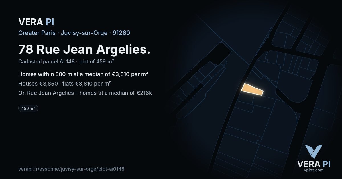 78 Rue Jean Argelies, Juvisy-sur-Orge at night – the plot lit, the parcels around coloured by the prices near them