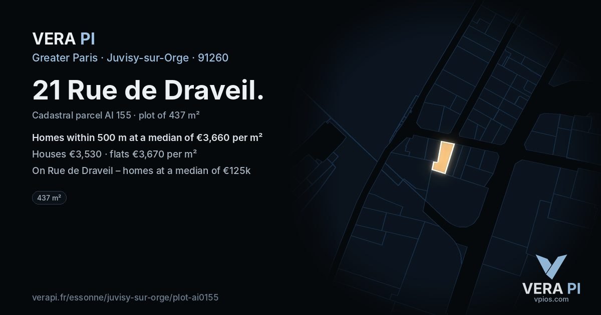 21 Rue de Draveil, Juvisy-sur-Orge at night – the plot lit, the parcels around coloured by the prices near them