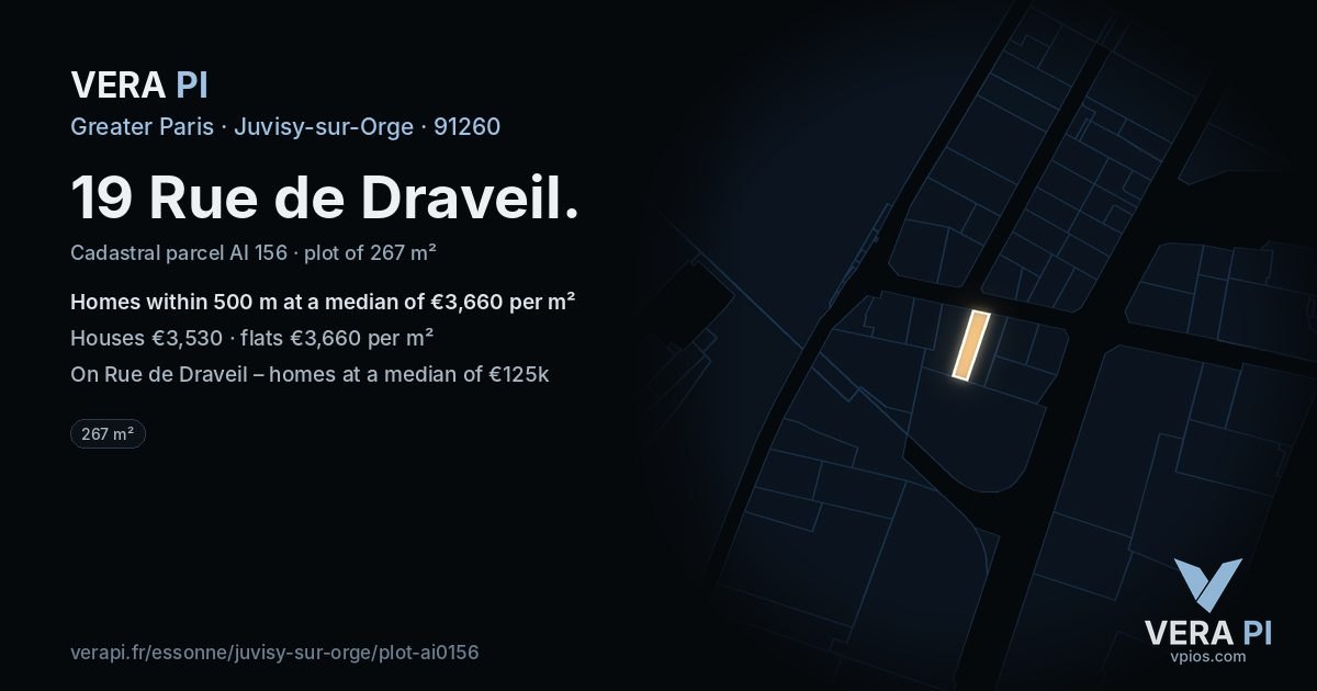 19 Rue de Draveil, Juvisy-sur-Orge at night – the plot lit, the parcels around coloured by the prices near them