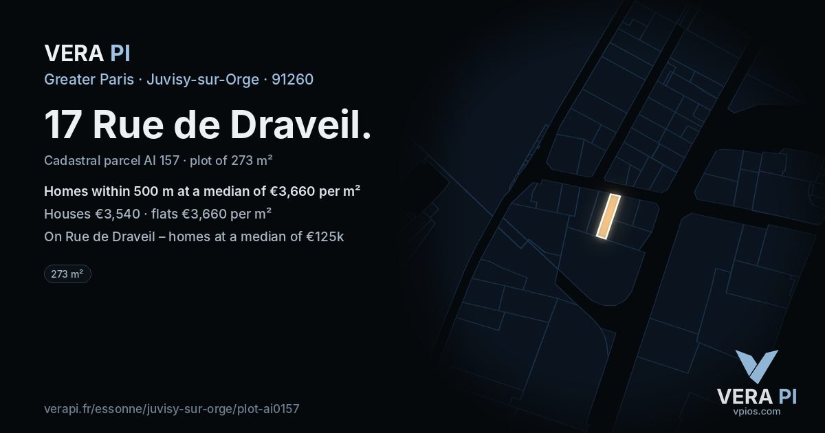 17 Rue de Draveil, Juvisy-sur-Orge at night – the plot lit, the parcels around coloured by the prices near them