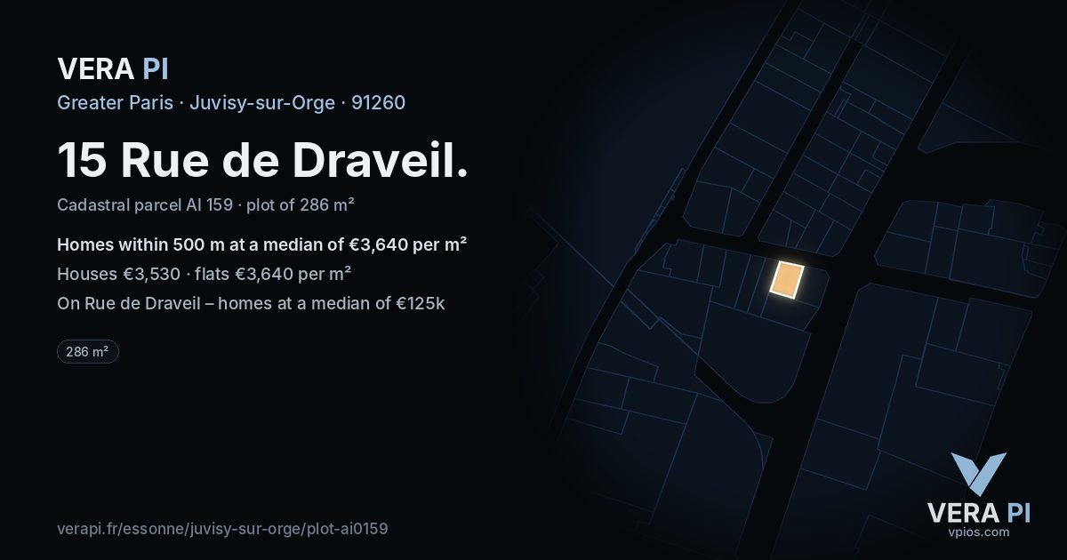 15 Rue de Draveil, Juvisy-sur-Orge at night – the plot lit, the parcels around coloured by the prices near them