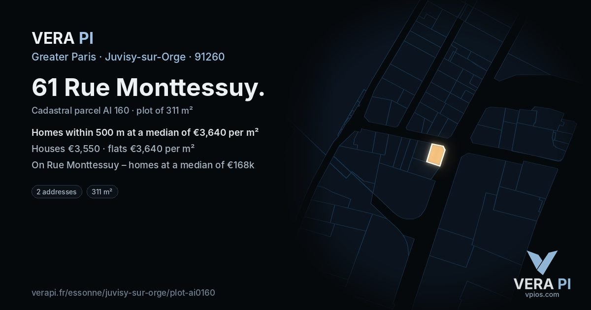 61 Rue Monttessuy, Juvisy-sur-Orge at night – the plot lit, the parcels around coloured by the prices near them