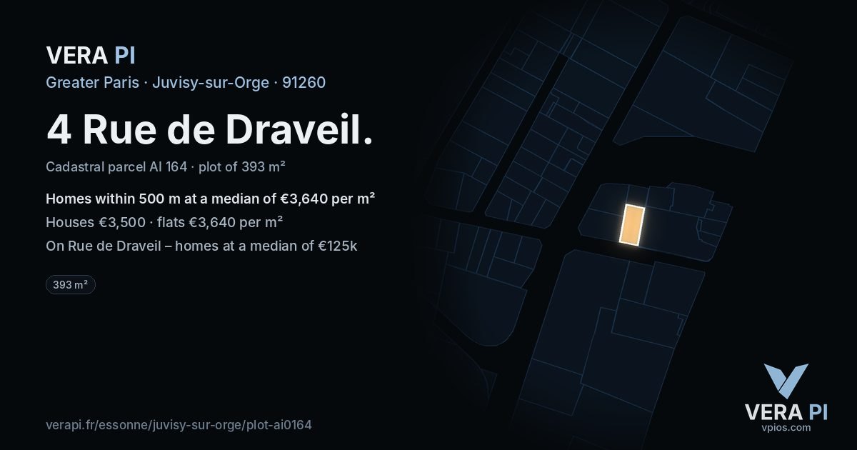 4 Rue de Draveil, Juvisy-sur-Orge at night – the plot lit, the parcels around coloured by the prices near them