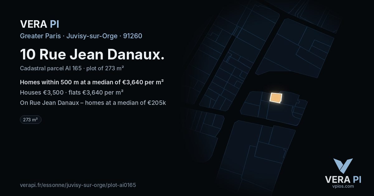 10 Rue Jean Danaux, Juvisy-sur-Orge at night – the plot lit, the parcels around coloured by the prices near them