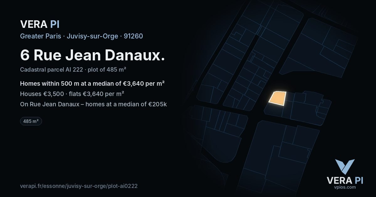 6 Rue Jean Danaux, Juvisy-sur-Orge at night – the plot lit, the parcels around coloured by the prices near them