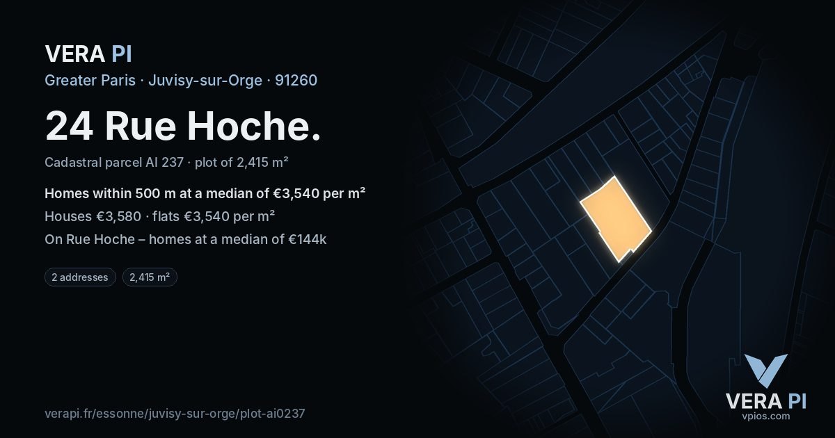 24 Rue Hoche, Juvisy-sur-Orge at night – the plot lit, the parcels around coloured by the prices near them
