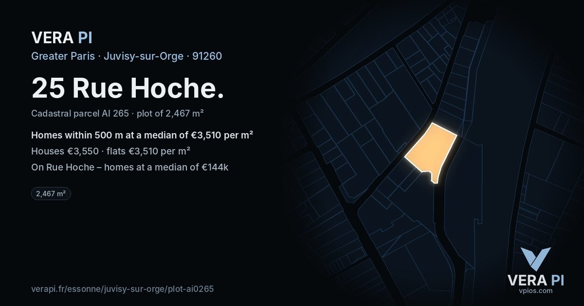25 Rue Hoche, Juvisy-sur-Orge at night – the plot lit, the parcels around coloured by the prices near them