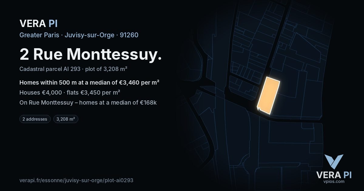 2 Rue Monttessuy, Juvisy-sur-Orge at night – the plot lit, the parcels around coloured by the prices near them