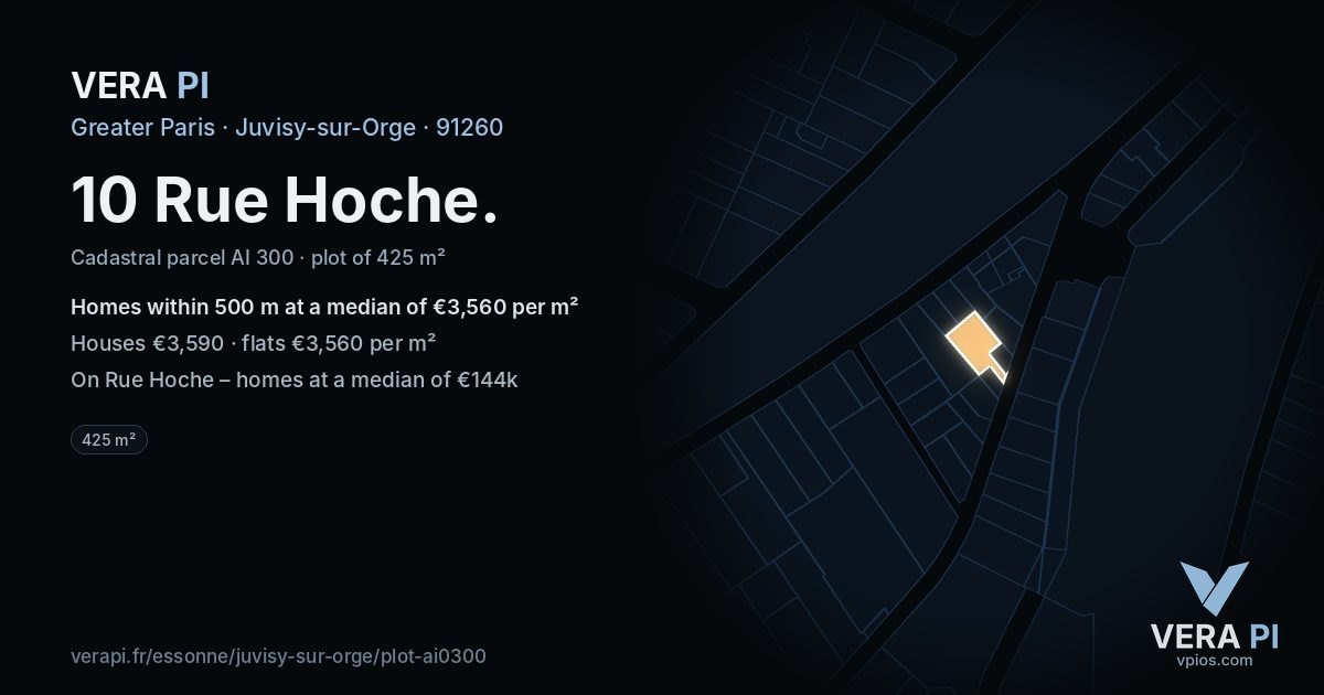 10 Rue Hoche, Juvisy-sur-Orge at night – the plot lit, the parcels around coloured by the prices near them