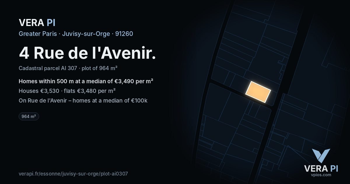 4 Rue de l'Avenir, Juvisy-sur-Orge at night – the plot lit, the parcels around coloured by the prices near them