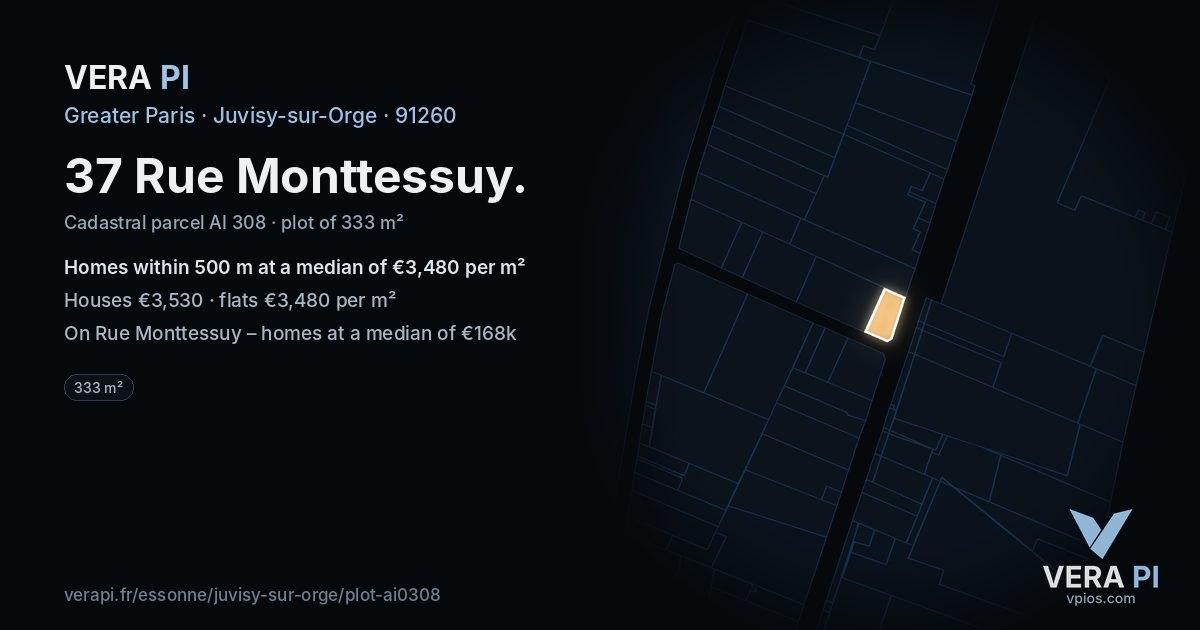 37 Rue Monttessuy, Juvisy-sur-Orge at night – the plot lit, the parcels around coloured by the prices near them