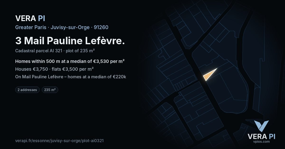 3 Mail Pauline Lefèvre, Juvisy-sur-Orge at night – the plot lit, the parcels around coloured by the prices near them