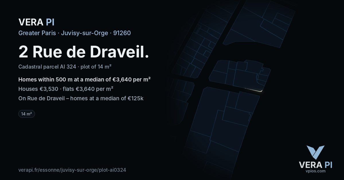 2 Rue de Draveil, Juvisy-sur-Orge at night – the plot lit, the parcels around coloured by the prices near them