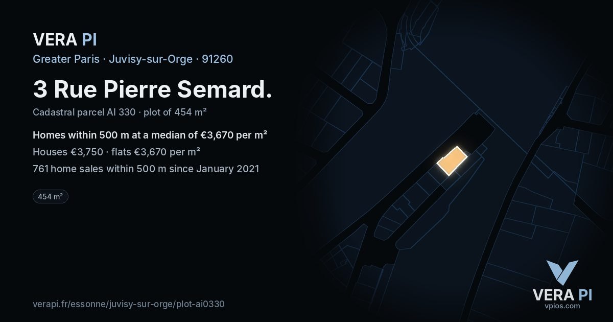 3 Rue Pierre Semard, Juvisy-sur-Orge at night – the plot lit, the parcels around coloured by the prices near them