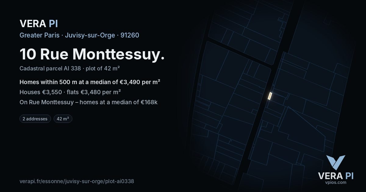 10 Rue Monttessuy, Juvisy-sur-Orge at night – the plot lit, the parcels around coloured by the prices near them