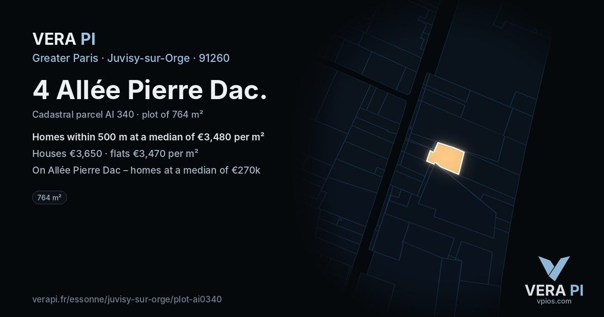 4 Allée Pierre Dac, Juvisy-sur-Orge at night – the plot lit, the parcels around coloured by the prices near them
