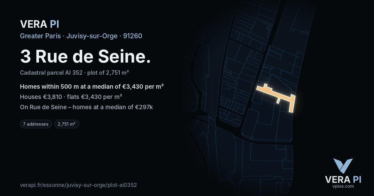 3 Rue de Seine, Juvisy-sur-Orge at night – the plot lit, the parcels around coloured by the prices near them