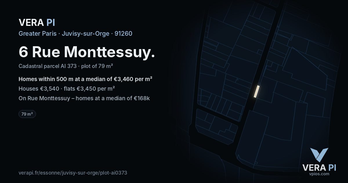 6 Rue Monttessuy, Juvisy-sur-Orge at night – the plot lit, the parcels around coloured by the prices near them