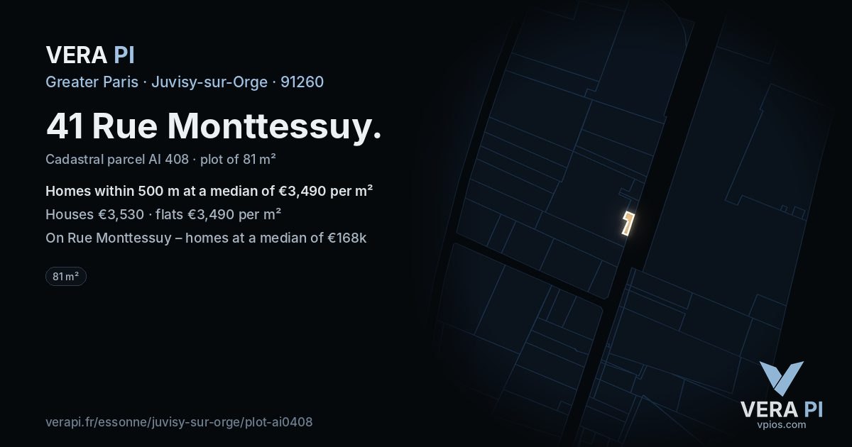 41 Rue Monttessuy, Juvisy-sur-Orge at night – the plot lit, the parcels around coloured by the prices near them