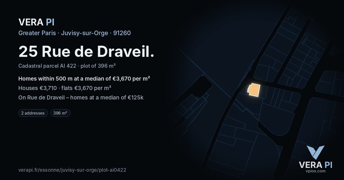 25 Rue de Draveil, Juvisy-sur-Orge at night – the plot lit, the parcels around coloured by the prices near them