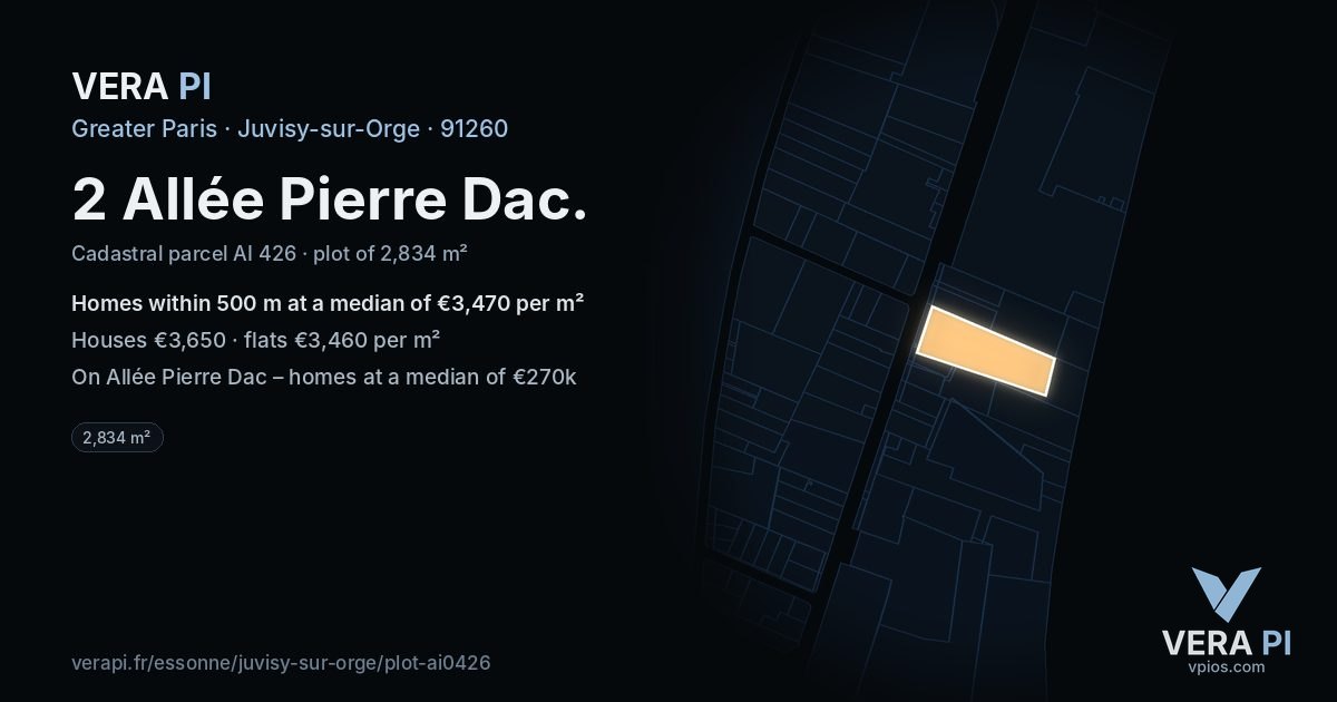 2 Allée Pierre Dac, Juvisy-sur-Orge at night – the plot lit, the parcels around coloured by the prices near them