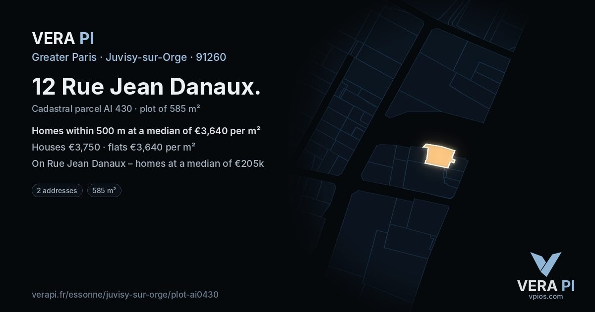 12 Rue Jean Danaux, Juvisy-sur-Orge at night – the plot lit, the parcels around coloured by the prices near them