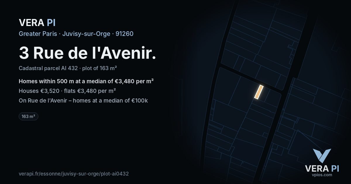 3 Rue de l'Avenir, Juvisy-sur-Orge at night – the plot lit, the parcels around coloured by the prices near them