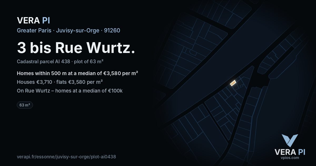 3 bis Rue Wurtz, Juvisy-sur-Orge at night – the plot lit, the parcels around coloured by the prices near them