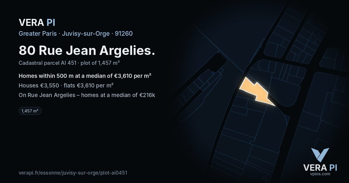 80 Rue Jean Argelies, Juvisy-sur-Orge at night – the plot lit, the parcels around coloured by the prices near them