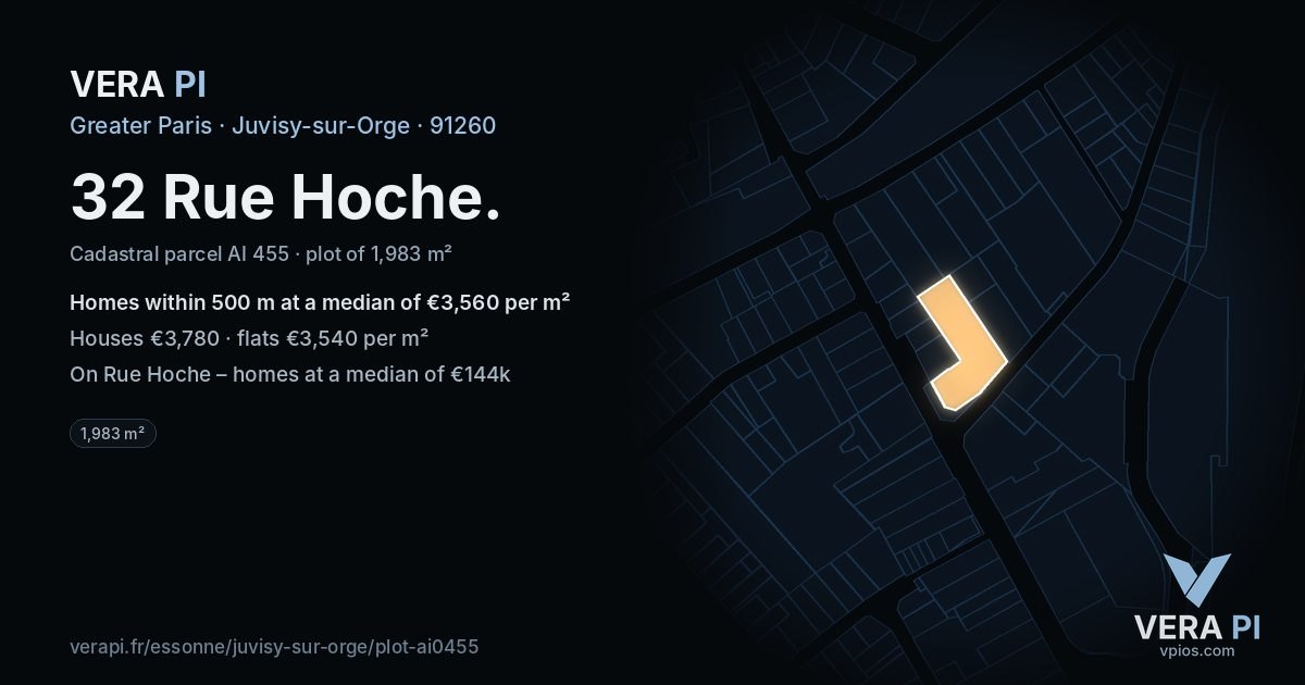 32 Rue Hoche, Juvisy-sur-Orge at night – the plot lit, the parcels around coloured by the prices near them