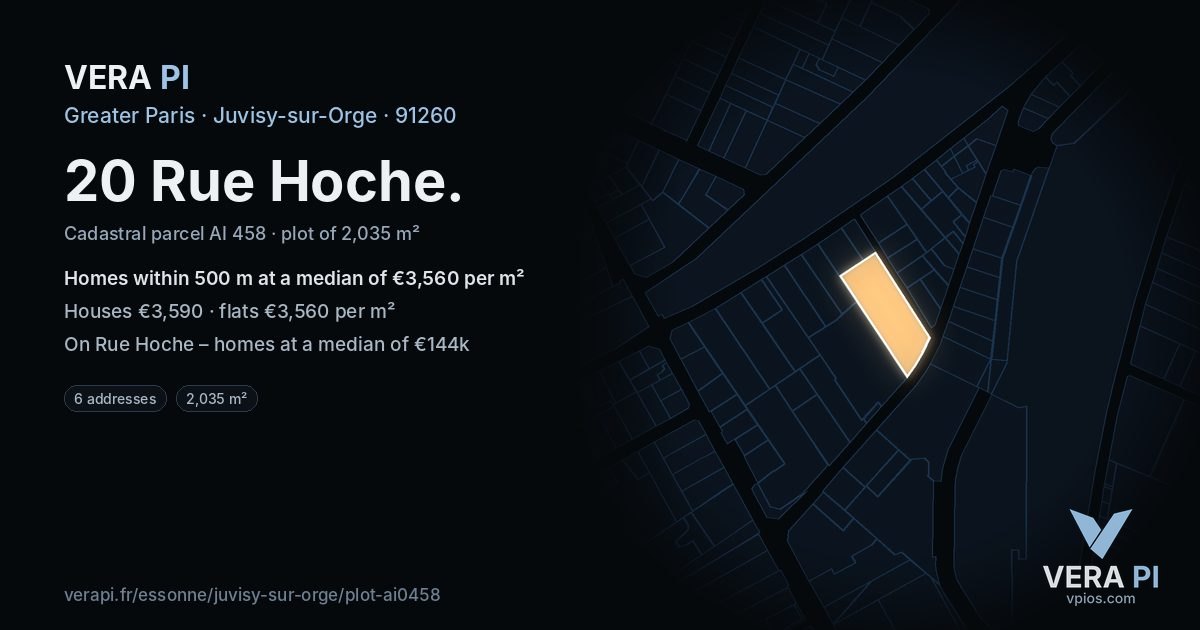 20 Rue Hoche, Juvisy-sur-Orge at night – the plot lit, the parcels around coloured by the prices near them