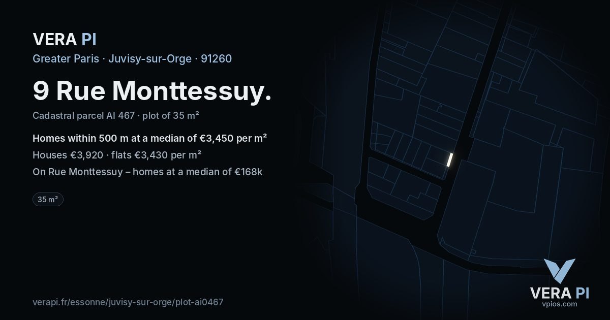 9 Rue Monttessuy, Juvisy-sur-Orge at night – the plot lit, the parcels around coloured by the prices near them