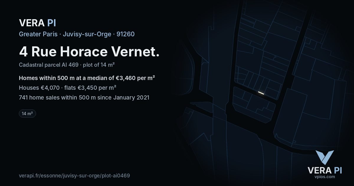 4 Rue Horace Vernet, Juvisy-sur-Orge at night – the plot lit, the parcels around coloured by the prices near them