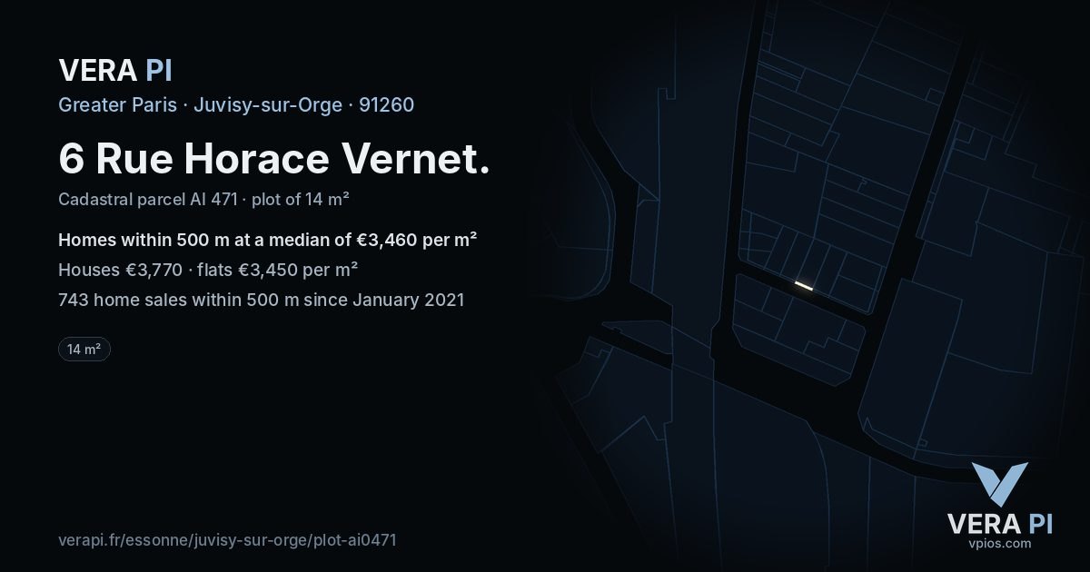 6 Rue Horace Vernet, Juvisy-sur-Orge at night – the plot lit, the parcels around coloured by the prices near them