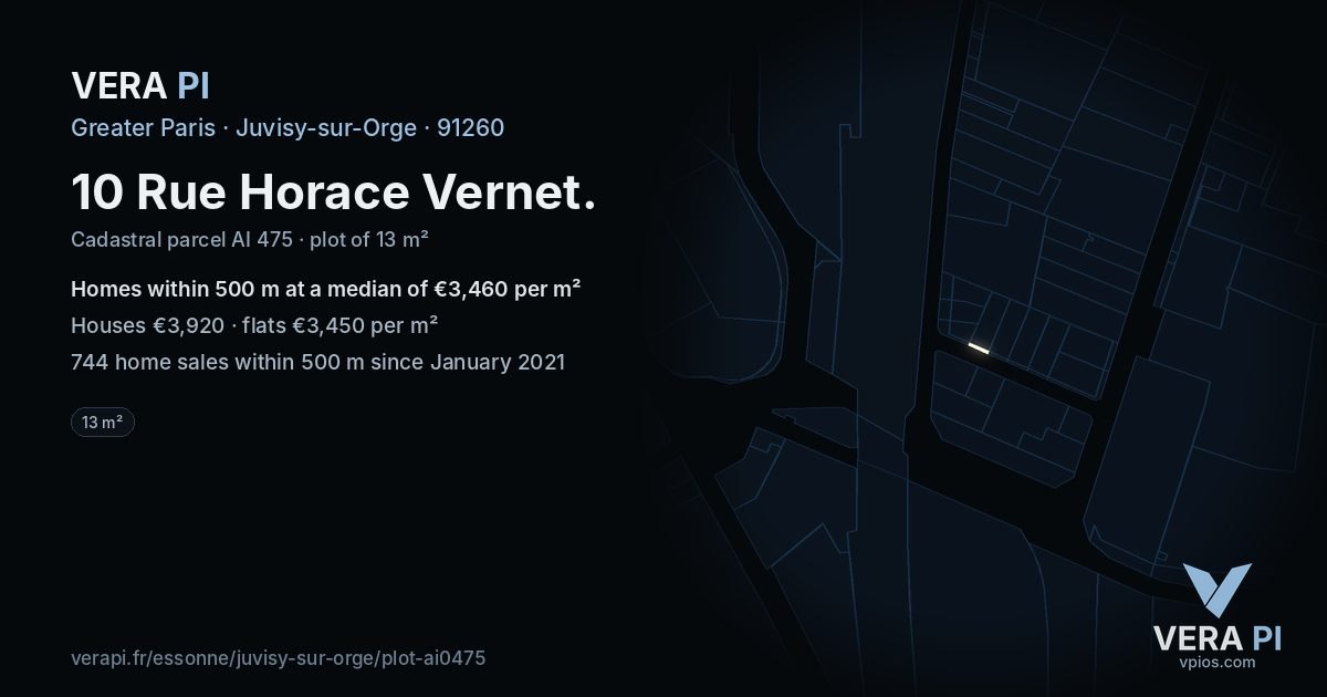 10 Rue Horace Vernet, Juvisy-sur-Orge at night – the plot lit, the parcels around coloured by the prices near them