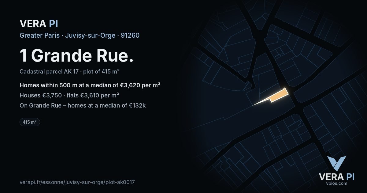1 Grande Rue, Juvisy-sur-Orge at night – the plot lit, the parcels around coloured by the prices near them