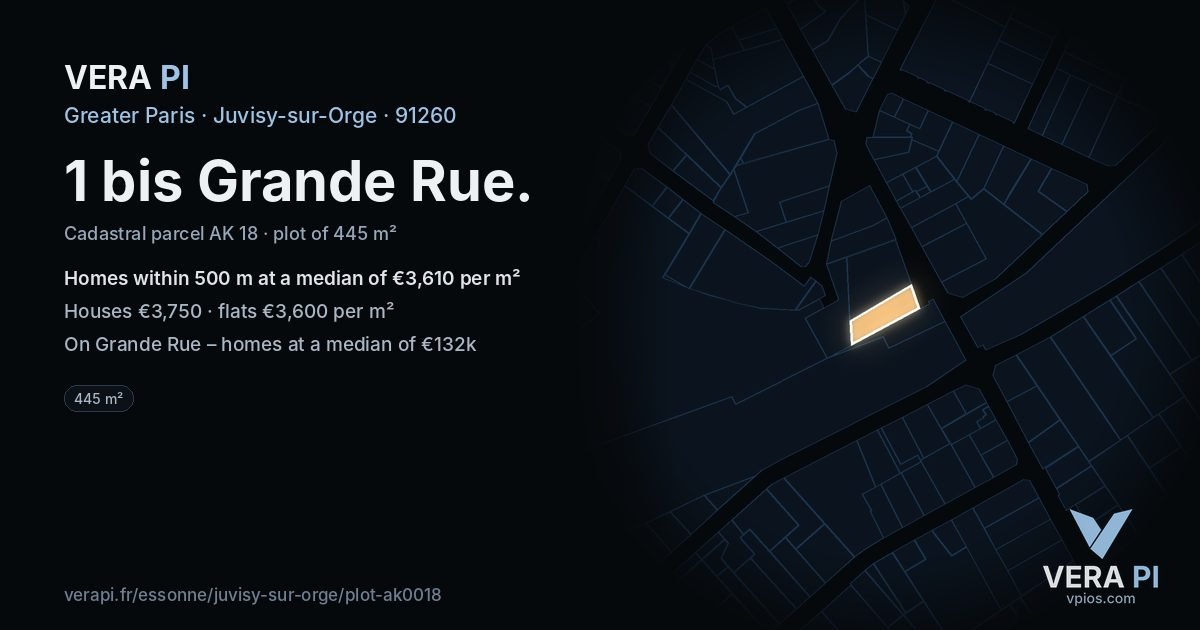 1 bis Grande Rue, Juvisy-sur-Orge at night – the plot lit, the parcels around coloured by the prices near them