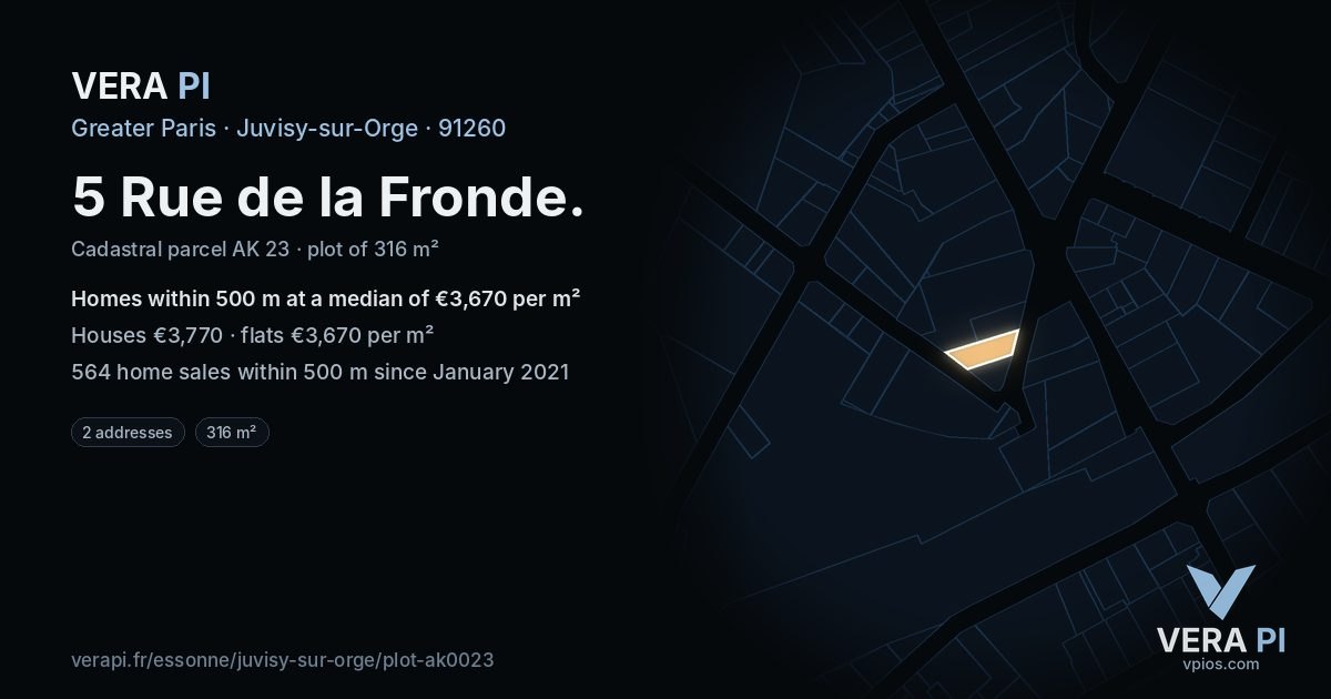 5 Rue de la Fronde, Juvisy-sur-Orge at night – the plot lit, the parcels around coloured by the prices near them
