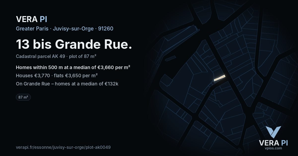 13 bis Grande Rue, Juvisy-sur-Orge at night – the plot lit, the parcels around coloured by the prices near them