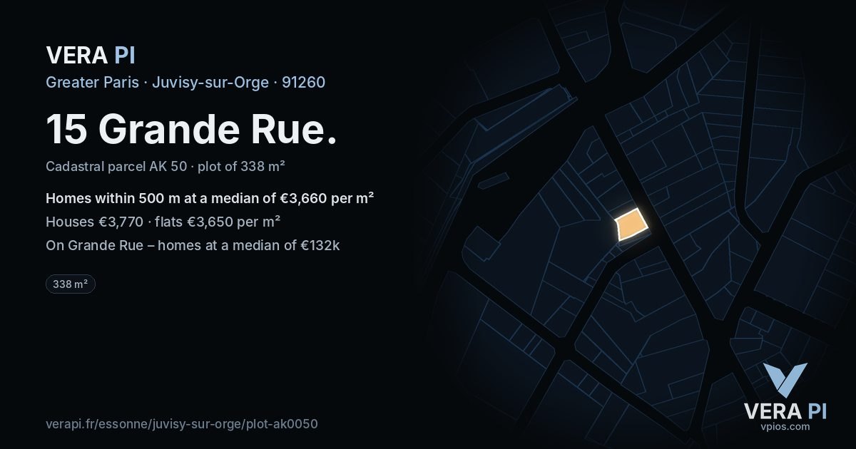 15 Grande Rue, Juvisy-sur-Orge at night – the plot lit, the parcels around coloured by the prices near them