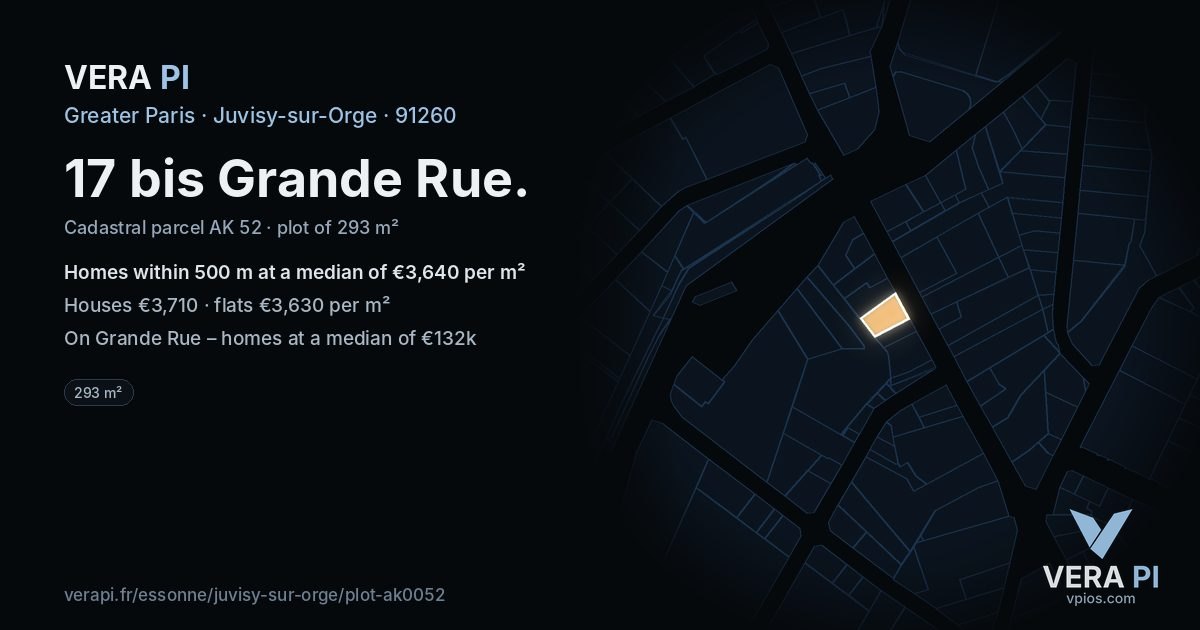 17 bis Grande Rue, Juvisy-sur-Orge at night – the plot lit, the parcels around coloured by the prices near them