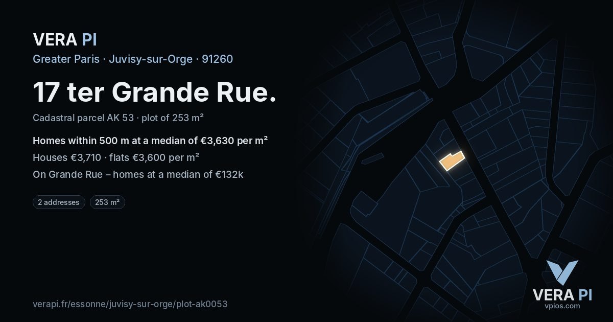 17 ter Grande Rue, Juvisy-sur-Orge at night – the plot lit, the parcels around coloured by the prices near them