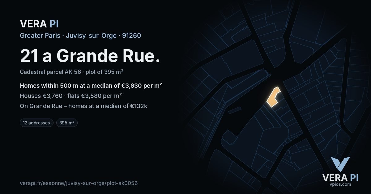 21 a Grande Rue, Juvisy-sur-Orge at night – the plot lit, the parcels around coloured by the prices near them