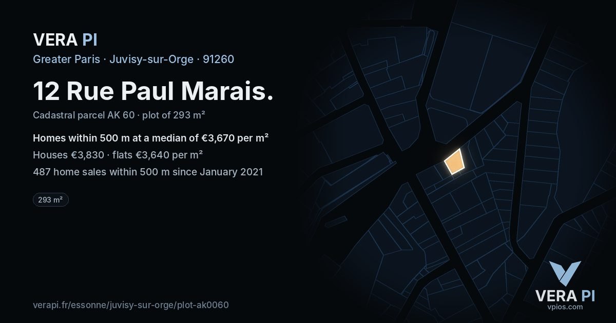 12 Rue Paul Marais, Juvisy-sur-Orge at night – the plot lit, the parcels around coloured by the prices near them