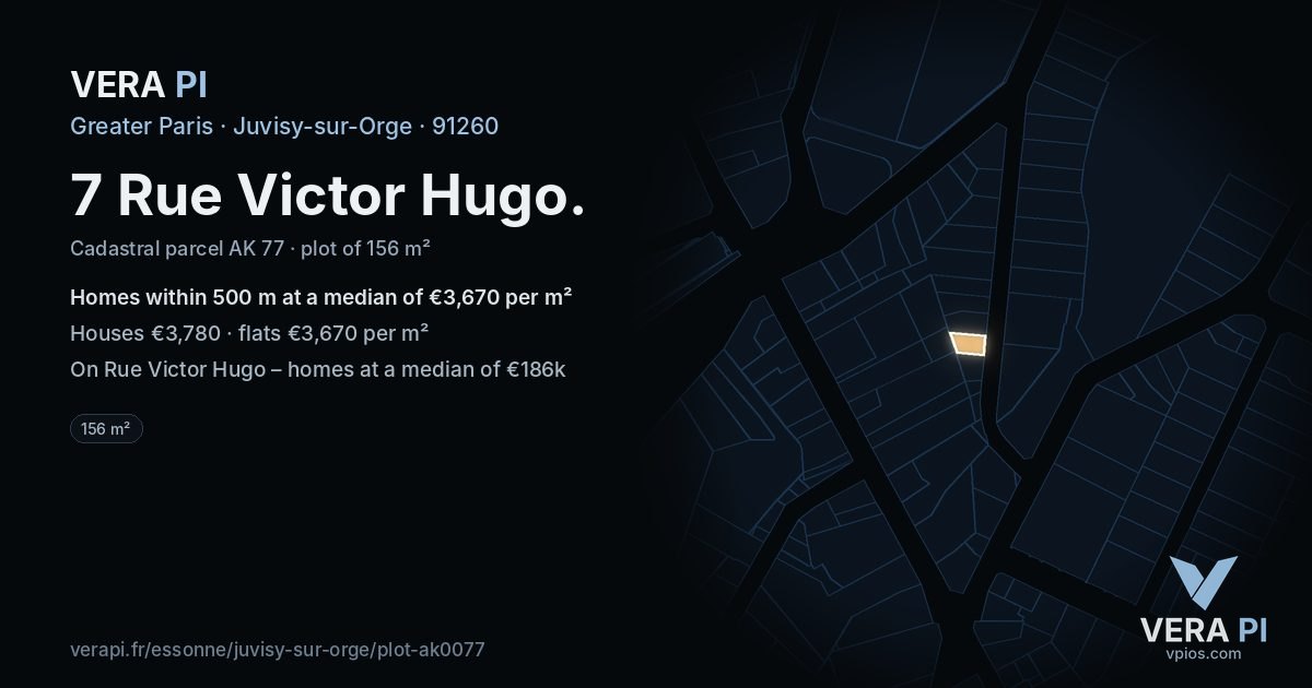7 Rue Victor Hugo, Juvisy-sur-Orge at night – the plot lit, the parcels around coloured by the prices near them