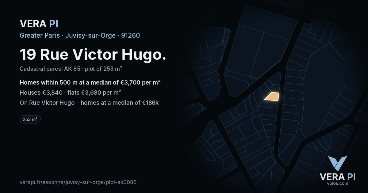 19 Rue Victor Hugo, Juvisy-sur-Orge at night – the plot lit, the parcels around coloured by the prices near them