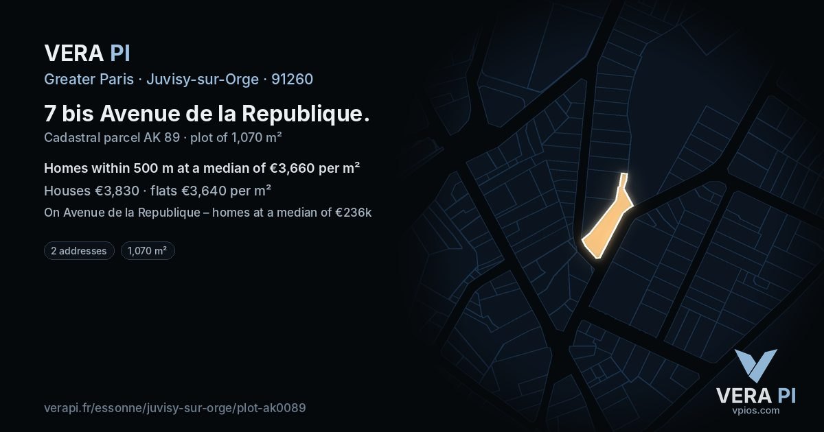7 bis Avenue de la Republique, Juvisy-sur-Orge at night – the plot lit, the parcels around coloured by the prices near them