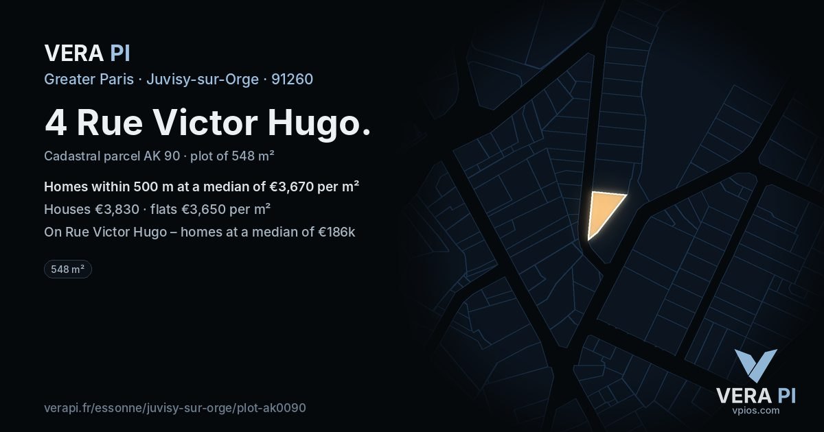 4 Rue Victor Hugo, Juvisy-sur-Orge at night – the plot lit, the parcels around coloured by the prices near them