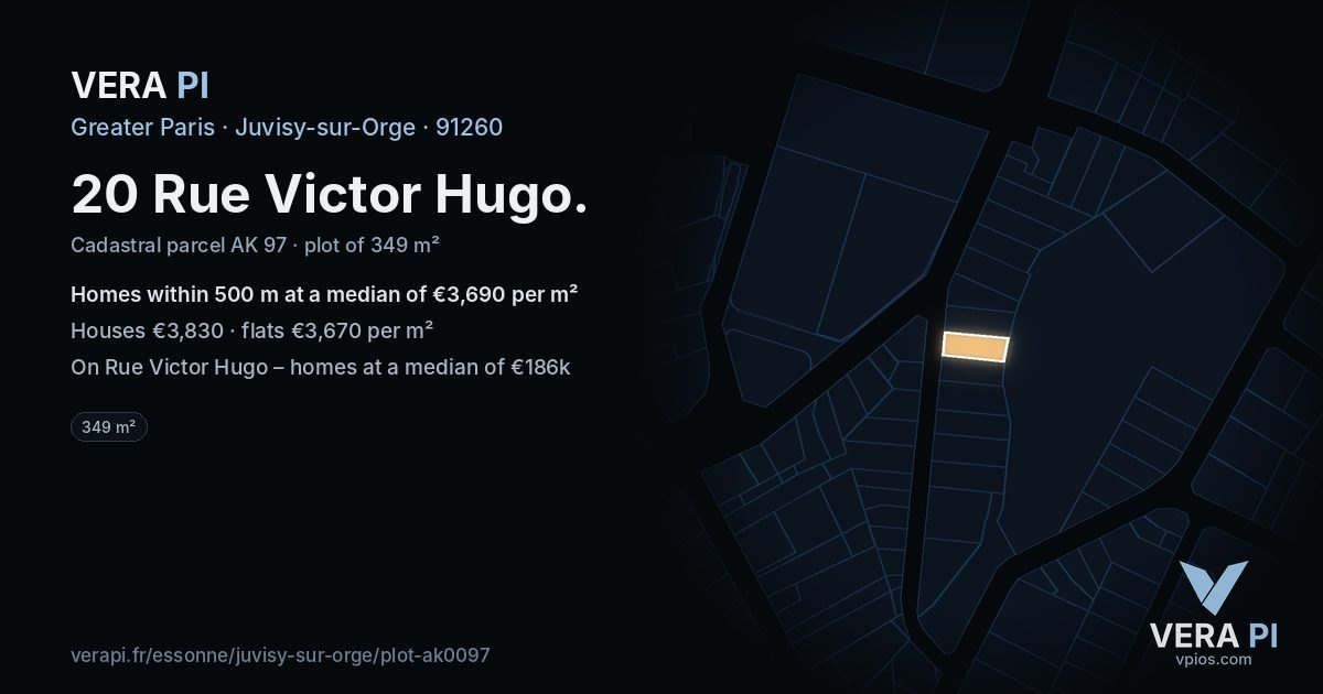 20 Rue Victor Hugo, Juvisy-sur-Orge at night – the plot lit, the parcels around coloured by the prices near them